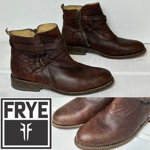 Frye Women’s Jayden Cross Strap Brown Leather Booties Sz 6.5 Western Cowgirl